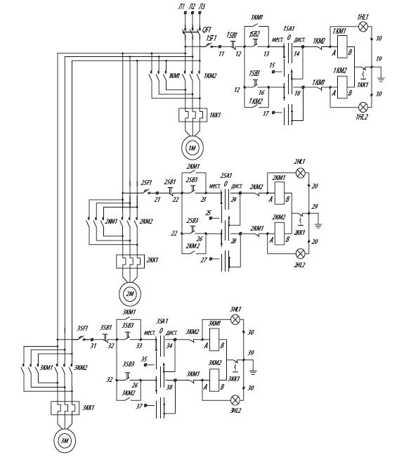Электрическая принципиальная схема ящиков управления Я5429