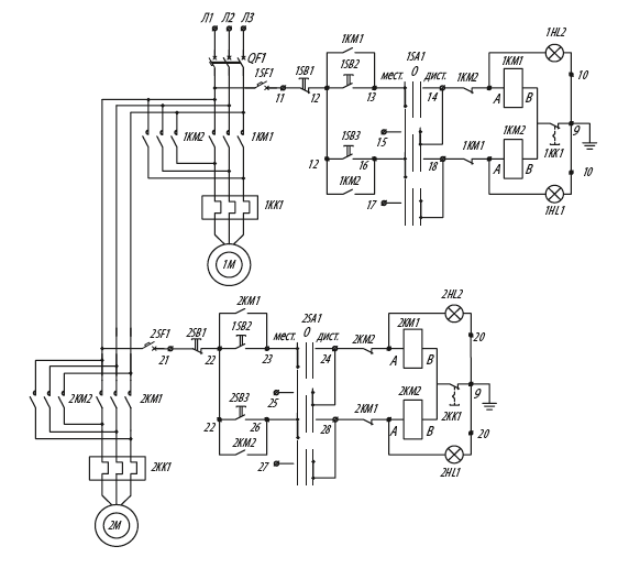 Электрическая принципиальная схема ящиков управления Я5425