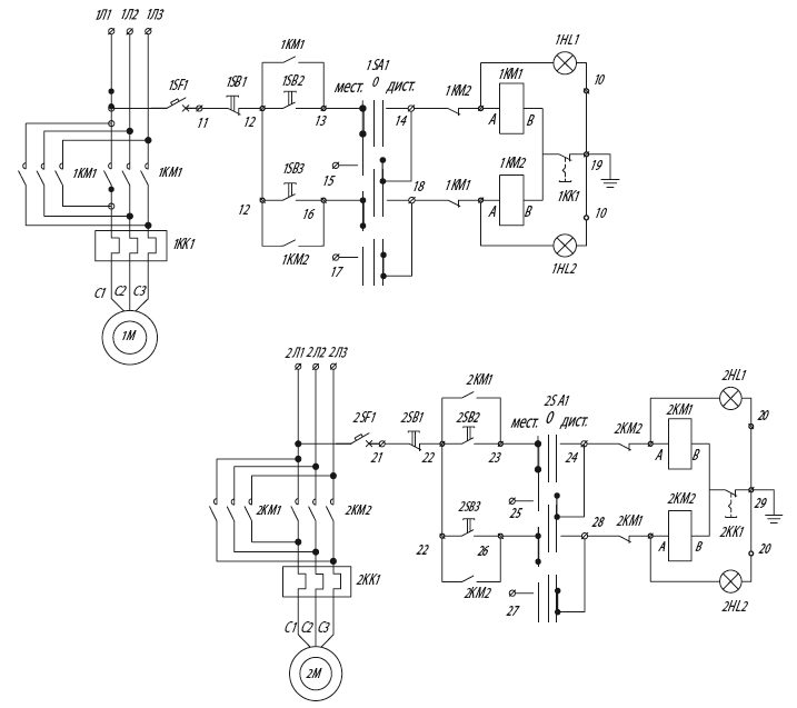 Электрическая принципиальная схема ящиков управления Я5435