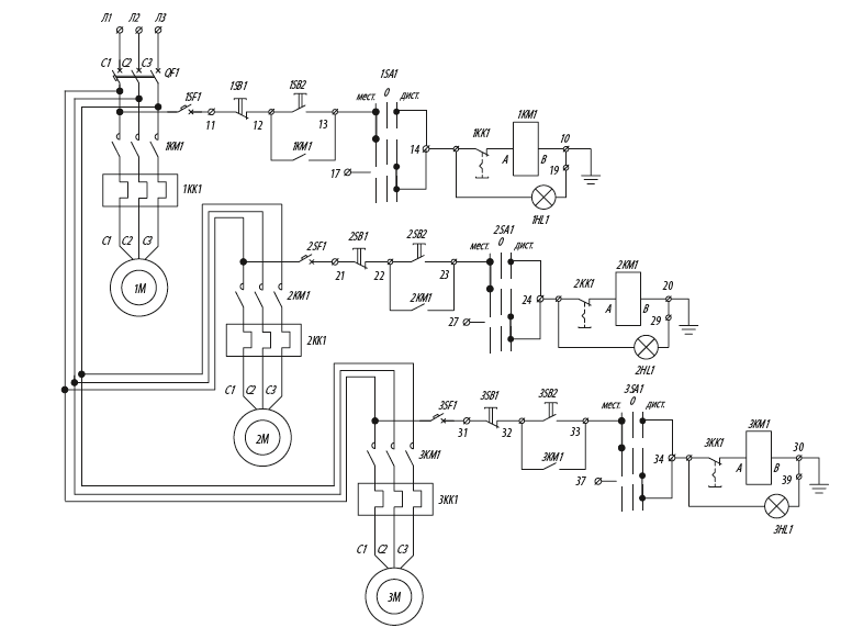 Электрическая принципиальная схема ящиков управления Я5129