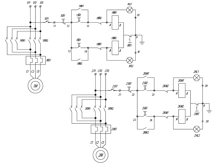 Электрическая принципиальная схема ящиков управления Я5434