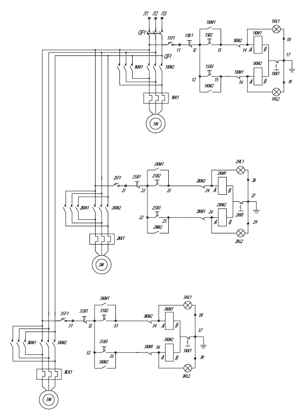 Электрическая принципиальная схема ящиков управления Я5428
